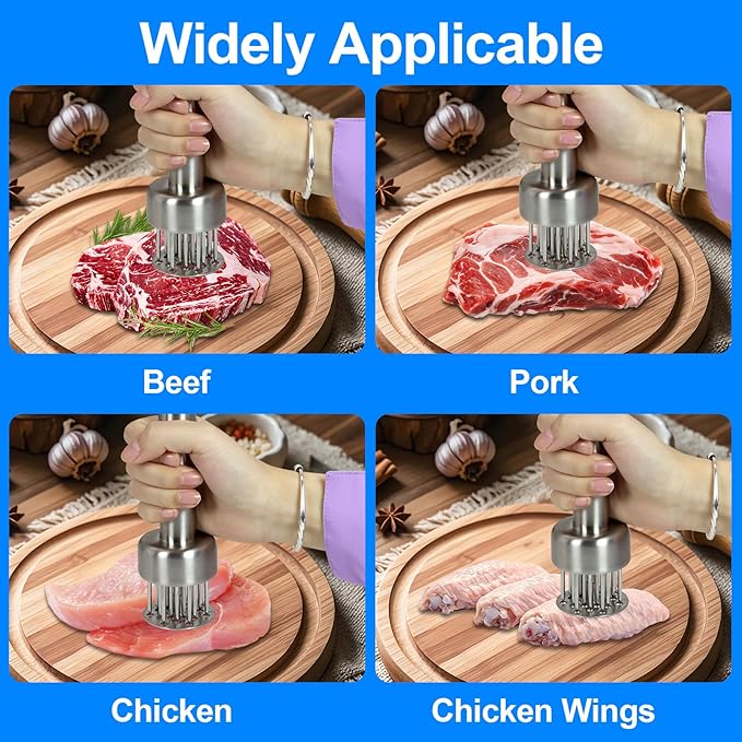 Stainless Steel Meat Tenderizer Tool with 21 Ultra-Sharp Needles Premium Meat Tenderizer Durable Mallet Easy Grip Hammer for Beef Turkey Chicken Steak Dishwasher Safe