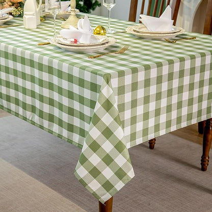 Green and White Gingham Tablecloth, Spring Plaid Waterproof Table Cover for St Patrick's Day, Indoor Dining, Kitchen Table, Garden Picnic, Washable Rectangle Tablecloth, W60 x L120 in