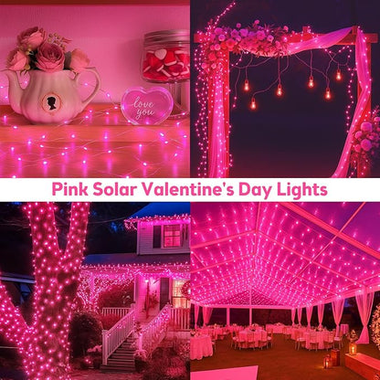 Extra-Long 144FT Solar String Lights for Outside, 2 Pack 400LED Solar Valentine's Day Lights Outdoor Waterproof, Copper Wire 8 Modes Fairy Twinkle Solar Lights for Tree Garden Party Xmas (Pink)