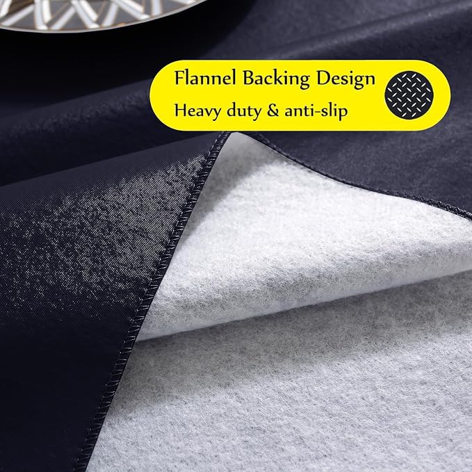 SASTYBALE Navy Blue Vinyl Tablecloth with Flannel Backing, 52 x 70 Inch | Waterproof PVC Surface, Wipeable Rectangular Table Cover for Kitchen, Dining, Patio, BBQ, Picnic and Party Use