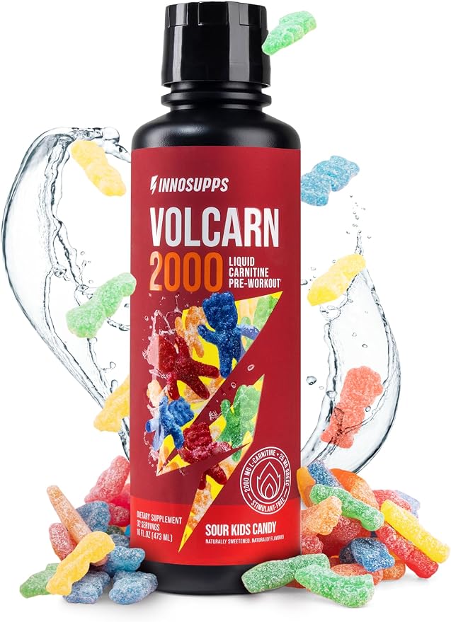 Volcarn 2000 L-Carnitine Liquid Energy, Sour Kids Candy, 32 Servings | Energy booster and ATP supplement with GBEEC; Enhances focus; Caffeine-free, no artificial sweeteners