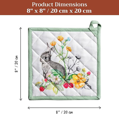 Maison d' Hermine Pot Holders 100% Cotton Heat Resistant Potholders 8" x 8" Hot Pads with Loop BBQ Cooking Baking Hotel Farmhouse Kitchen Handling Hot Pans Spring Summer (Pack of 2, Printemps)