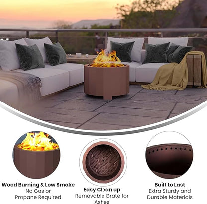 Merrick Lane Aries 27" Smokeless Firepit - Bronze Finish - Wood Burning - Lightweight Portable Design - Waterproof Cover Included - No Assembly Required