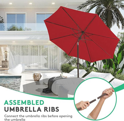 JEAREY 10FT Outdoor Patio Umbrella Outdoor Table Umbrella with Push Button Tilt and Crank, Market Umbrella 8 Sturdy Ribs UV Protection Waterproof for Pool, Garden (Light Red)