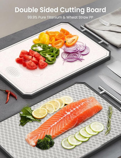 Cutting Board for Kitchen, Non Toxic Titanium Cutting Board, Double-Sided Metal Chopping Board with Juice Groove, Cutting Boards for Meat, Vegetables and Fruits, Dishwasher Safe Large 16”×11”
