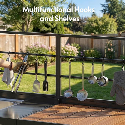 ENSTVER Modular Outdoor Kitchen with All-Aluminum Island & Cabinets, Stainless Steel Sink, Food-Safe Countertop, Outdoor Kitchen Island for Patio, Deck, Backyard,Black