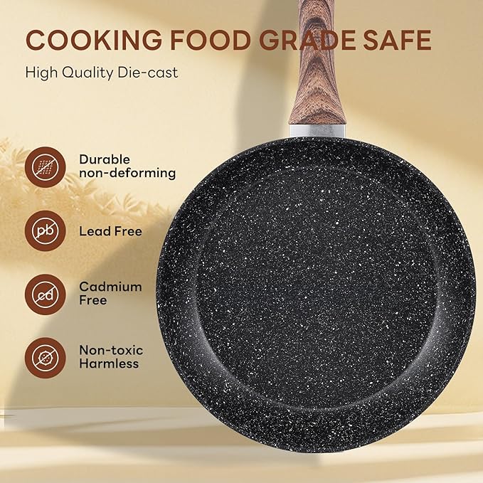 NEWBULIG 17-Piece Nonstick Cookware Set, Dishwasher Safe Non-Toxic Pots and Pans with Stay-Cool Handles, Induction Compatible Cookware, PFAS & PFOA-Free, Black