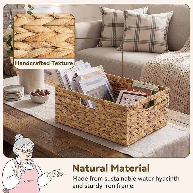 GRANNY SAYS Wicker Storage Basket for Shelves, Extra Large Water Hyacinth Wicker Basket, Woven Basket for Storage, Rectangular Shelf Basket with Handles for Pantry Shelves,1-Pack