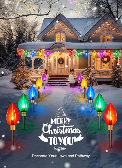 Super Jumbo C9 Christmas Pathway Lights - 11FT 5 LED Jumbo Christma Walkway Light, Multicolor Christmas Decoration Outside, Waterproof Giant Christma Lights Outdoor Decoration for Yard Holiday Lawn