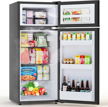 Electactic 4.5 Cu.Ft Mini Fridge with Freezer, 2-Door Compact Refrigerator With 2 Removable Shelves, 3 Level Adjustable Thermostat, Quiet Efficient for Kitchen, Office, Dorm, Apartment-Premium Black