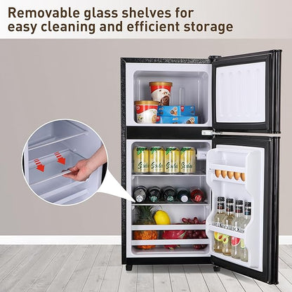 Mini Refrigerator with Freezer, 3.5 Cu. Ft. Small Fridge with Freezer 2 Door Mini Fridge with 7-Level Adjustable Thermostat Removable Shelves, Compact Refrigerator for Office/Dorm/College/RV, Black