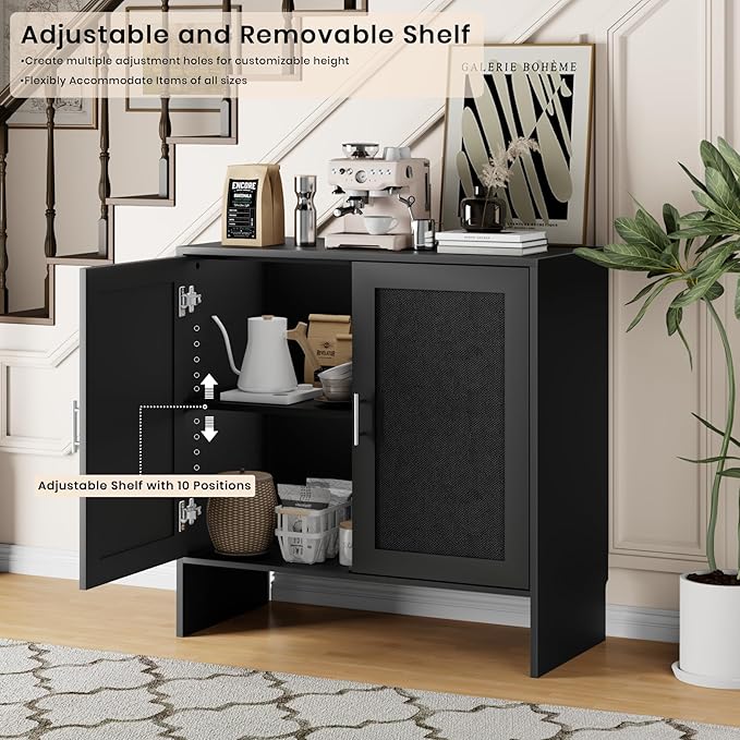 DHZ 63” Buffet Cabinet Set of 2, Accent Cabinet with Storage & Adjustable Shelf, Modern Sideboard with Black Rattan Decorated Doors, Coffee Bar Cabinet for Kitchen, Dining Room Organizer