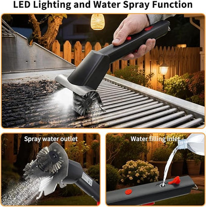 Cordless Electric Grill Brush for Outdoor - Waterproof BBQ Grill Cleaner with Lights Water Spray - Grill Cleaning Brush for Burnt-On Grease&BBQ Grates, 90 Mins Runtime, 2 Stainless Heads Refill