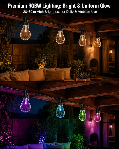 27FT Outdoor String Lights, RGBW LED String Lights Outdoor with APP & RF Remote Control, Color Changing Patio Lights Outdoor Waterproof IP65, for Backyard Garden Party Wedding Christmas Decor