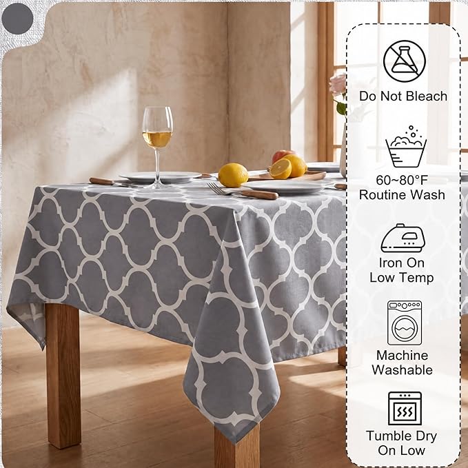 7 Pcs Moroccan Tablecloth and Chair Covers Set 60 x 84 Inch Waterproof Trellis Rectangular Table Cover with Stretch Stretchable Dining Chair Slipcovers for Kitchen Patio Dining Room Parties