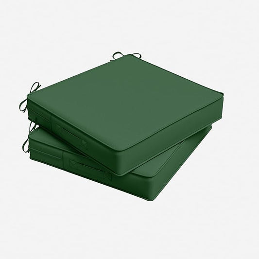 Outdoor Chair Cushion 17 x 16 x 3 Inches Patio Furniture Outdoor Waterproof Seat Cushion, Patio Chair Cushion with Handles and Ties, Square Dining Chair Cushion Set of 2, Green