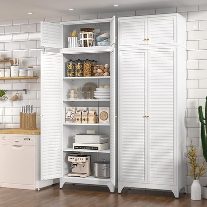 Polup Kitchen Pantry Cabinet, 90" Tall Metal Storage Cabinet, Food Pantry cabinets with Doors and Shelves, Steel Cabinets for Living Room, Dining, White,16" D x 32" W x 90" H, Assembly Required