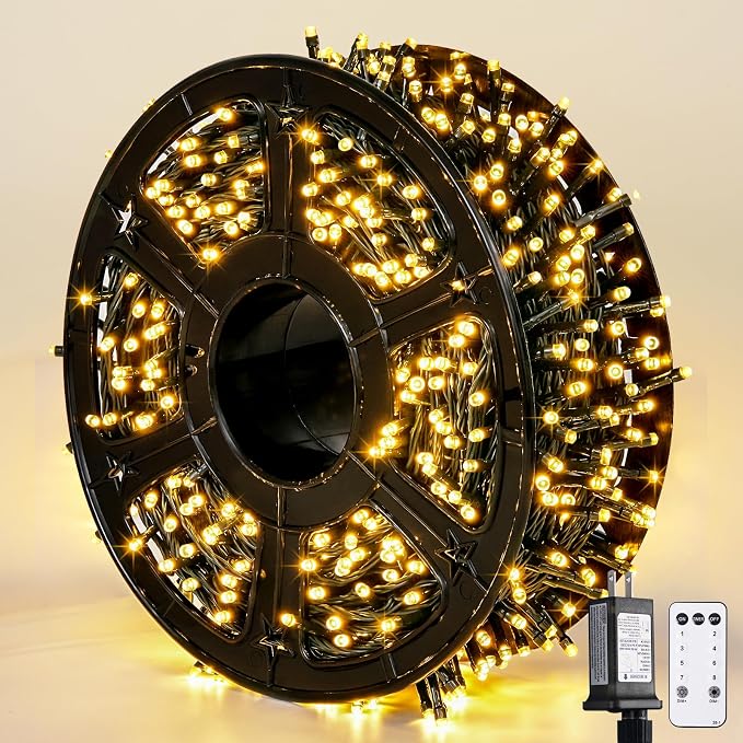 JMEXSUSS 800 LED Outdoor Christmas Lights, Warm White Christmas Tree Lights | 272ft, 8 Modes, Remote Control, Green Wire, Waterproof Led String Lights for Outside Indoor Xmas Party Tree Decor