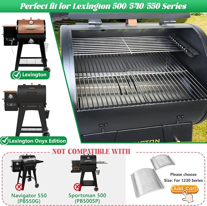 Flame Broiler Kit for Pit Boss Lexington 500 540 550 Series Cooking Grid Smoker Grill Grate Replacement Parts Pitboss Pellet Drip Tray Diffuser Heat Deflector Plate BBQ Accessories PB500NX