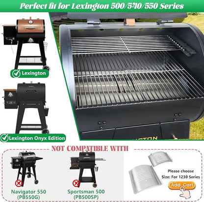 Flame Broiler Kit for Pit Boss Lexington 500 540 550 Series Cooking Grid Smoker Grill Grate Replacement Parts Pitboss Pellet Drip Tray Diffuser Heat Deflector Plate BBQ Accessories PB500NX