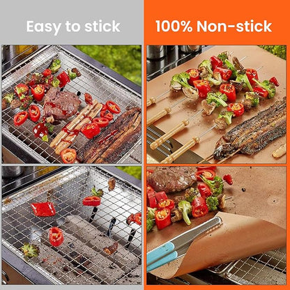 Dailyart Copper Grill Mats for Outdoor Grill, Set of 5 BBQ Grilling Mats for Outdoor Reusable & Easy to Clean & Non-Stick Copper Grill Sheets - Barbecue Grill Accessories for Gas, Charcoal, Electric