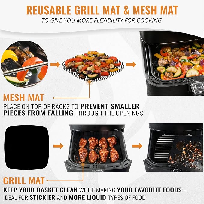 Air Fryer Accessories Compatible with Ninja Foodi Grill 5 in 1, Instant Pot, Gourmia, Chefman, Power Vortex, PowerXL Grill + More, Air Fryer Rack, Cheat Sheet Guides, Air Fryer Liners