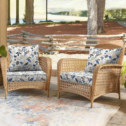 DYTXIII Outdoor Deep Seat Cushion Set, Water Repellent 24"x24" Patio Thick Cushions Replacement with Seat & Back Pillow for Patio Sofa, Wicker Chair, Couch - Breeze Leaves Beige