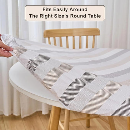 LIBERECOO Round Vinyl Fitted Tablecloth with Flannel Backing Elastic Edge Table Cover Waterproof Stain-Resistant Wipeable Tablecloths Fits 40-44 Inch Round Tables