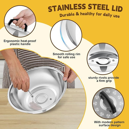 11.4 Inch Cheese Melting Dome, HaSteeL Round Stainless Steel Basting Steaming Cover, Metal Griddle Lid for Indoor & Outdoor Cooking Grilling, Non Toxic & Rust Free, Dishwasher Safe, Plus a Screwdriver