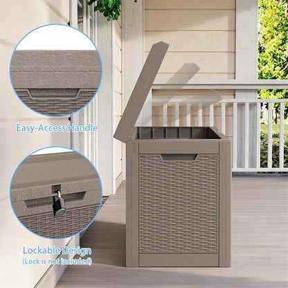 Pepe Tee Waterproof Resin Deck Box, Outdoor Storage Bin for Patio Furniture Cushions, All-Weather Garden Organizer & Seating Bench, Coffee
