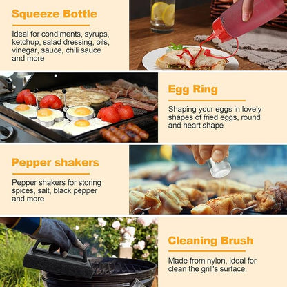 Terlulu Griddle Accessories Kit, 28 PCS Flat Top Grill Accessories for Blackstone and Camp Chef, Metal Spatula Set with Burger Press, Melting Dome, Tongs, Scraper, Carry Bag for Outdoor Grilling BBQ