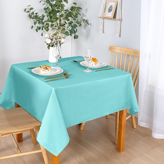 DWCN 2 Pack Square Tablecloth - 54 x 54 Inch - Waterproof Stain and Wrinkle Resistant Washable Table Cloth, Decorative Fabric Table Cover for Kitchen Dining Room Party and Outdoor Use, Aqua
