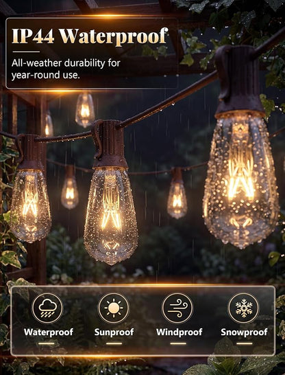 20Ft Outdoor Patio String Lights with 22 Clear Vintage Light Bulbs (2 Spare), E17 Base ST40 Outdoor Edison String Lights Waterproof UL Listed for Indoor Garden Backyard Party Porch Decor, 7W - Brown