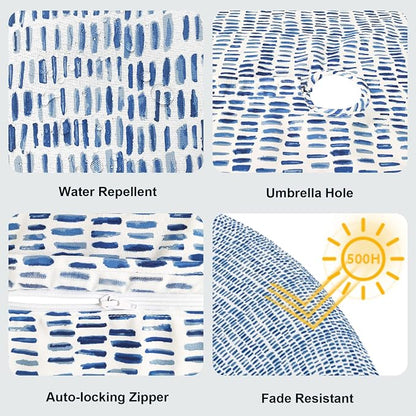 LVTXIII Outdoor Tablecloth with Umbrella Hole and Zipper, 60 Inch Water-Repellent Patio Table Cloth, Round Table Covers for Backyard Garden, Pebble Blue