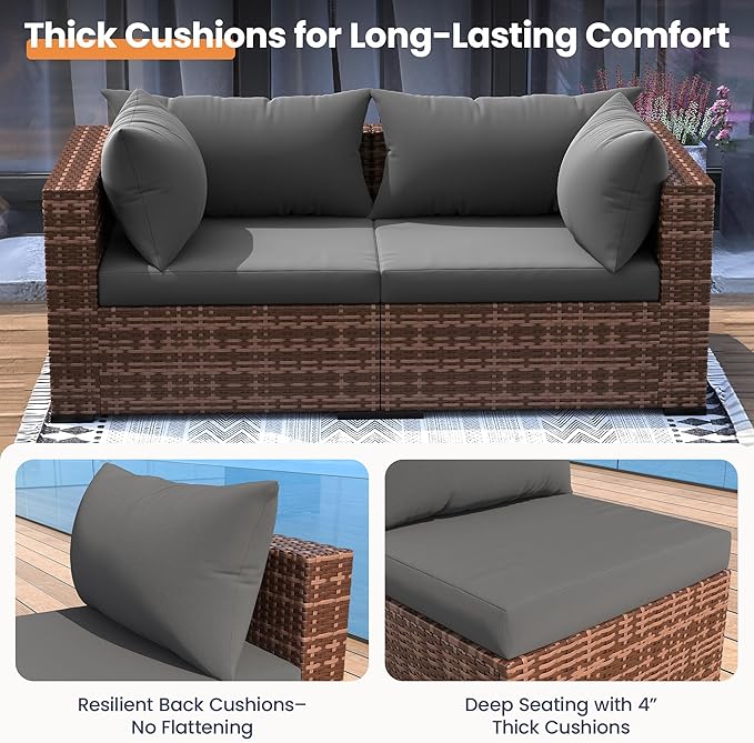 UDPATIO Patio Furniture Set with Fire Pit Table, 5 Piece Outdoor Sectional Sofas, All-Weather Wicker Conversation for Garden, Backyard, Grey