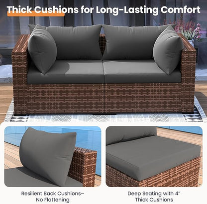 UDPATIO Patio Furniture Set with Fire Pit Table, 5 Piece Outdoor Sectional Sofas, All-Weather Wicker Conversation for Garden, Backyard, Grey