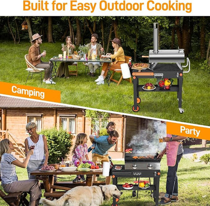Heavy Duty Folding Grill Cart with Cover & Wheels | Compatible with 17/22" Blackstone Griddle, Mobile Outdoor Grill Stand with Large Storage for Camping, RV & Backyard Parties