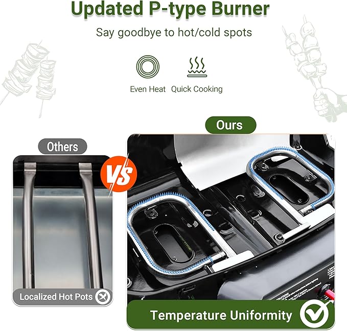 Brand-Man Portable Gas Grill, 2-in-1 Propane Camping Grill & Griddle Porcelain-Enameled with Folding Stand-Up Cart, 18,000 BTU 2-Burner Outdoor BBQ for Family Camping, Tailgating and Patio, Green