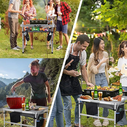 Nice C Square Folding Height Adjustable Aluminum Table (23.6", White) | Mesh Bag, Carry Handle, Grill Table, Camping Table, Outdoor Table, Card Game Table