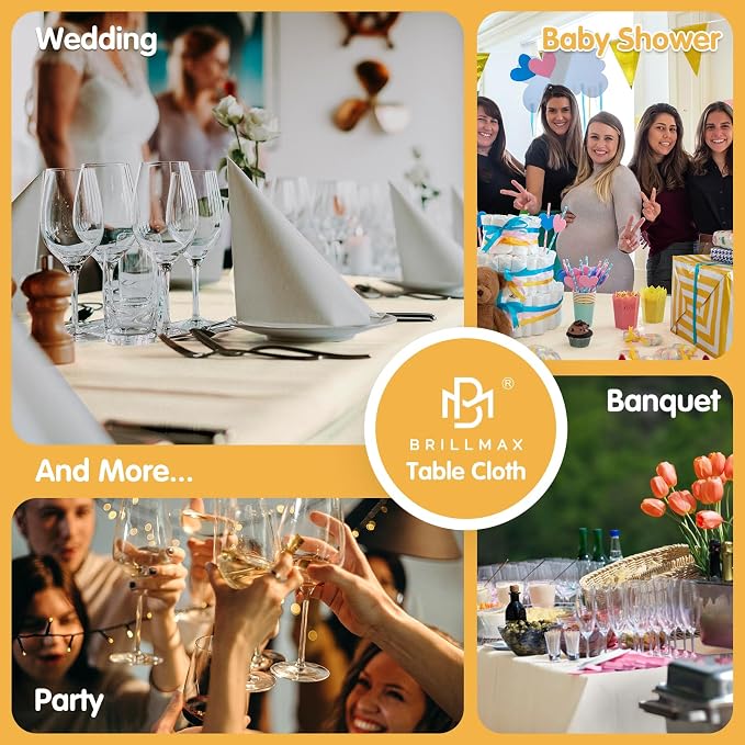BRILLMAX 4 Pack Beige Tablecloths 90x156 Inch for 8ft Rectangle Tables | 150 GSM Polyester Fabric, Floor Length Drop, Water, Stain & Wrinkle Resistant Cloth Cover for Wedding Reception Banquet Party