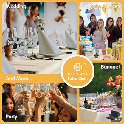 BRILLMAX 4 Pack Beige Tablecloths 90x156 Inch for 8ft Rectangle Tables | 150 GSM Polyester Fabric, Floor Length Drop, Water, Stain & Wrinkle Resistant Cloth Cover for Wedding Reception Banquet Party