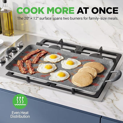 NutriChef Double Burner Griddle | Flat Top Griddle for Stove Top | Nonstick marble-coated griddle pan with extra-large easy to clean cooking surface, perfect for pancakes and tortillas