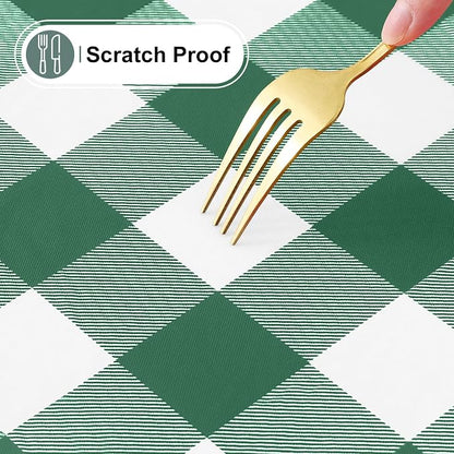 Buffalo Rectangle Picnic Tablecloth, 6 Foot Elastic Fitted Vinyl Table Cloth with Flannel Backing, Waterproof Plaid Table Cover for Dining, Camping, Outdoor (Emerald Green and White, 30" x 72")