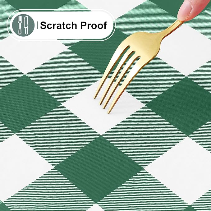 Buffalo Rectangle Picnic Tablecloth, 4 Foot Elastic Fitted Vinyl Table Cloth with Flannel Backing, Waterproof Plaid Table Cover for Dining, Camping, Outdoor (Emerald Green and White, 24" x 48")