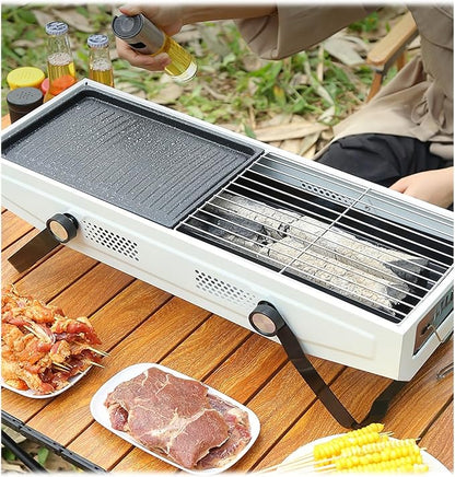 Portable charcoal grill, outdoor grill, folding portable grill, suitable for garden outdoor cooking barbecue camping picnic (Color : Black), 461488