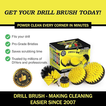 Drillbrush Electric Nylon Drill Brush Attachment Set for Bathroom Cleaning | Power Scrubber Brush Kit for Bathtub, Shower & Tile - Grout Cleaner Kit - All-Purpose Household Cleaning Brushes for Drill