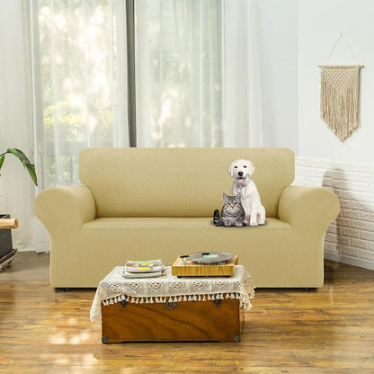 LURKA Stretch Loveseat Sofa Slipcovers 1 Piece Couch Covers for Sofa Furniture Protector Full Sofa Covers with Elastic Bottom for Kids and Dog (Champagne, Medium)