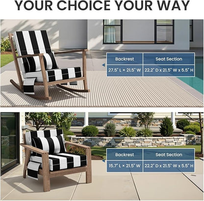 Crestlive Products Foldable Outdoor Chaise Lounge Cushions with Head Pillow and Side Pockets, Water Resistant & Fade Resistant Lounge Chair Cushion, 72''L x 21''W, Set of 2, Black Stripe