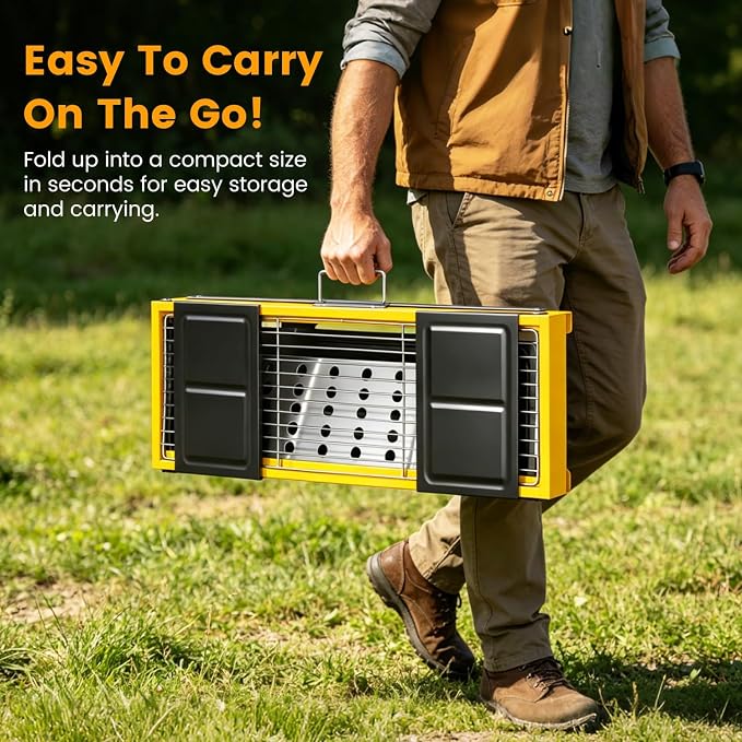 Portable Charcoal Grill Stainless Steel, Small Foldable BBQ Suitcase with Portable Side Shelves & Heat Resistant, Lightweight Tabletop Barbecue for Camping Picnic Backyard Beach Travel