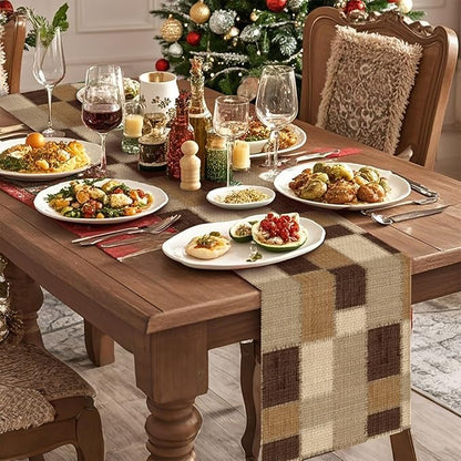Linen Plaid Table Runner,Dining Decor for Kitchen Coffee Table Family Dinners Holiday Parties Wedding Events Decor(13x72 inch)